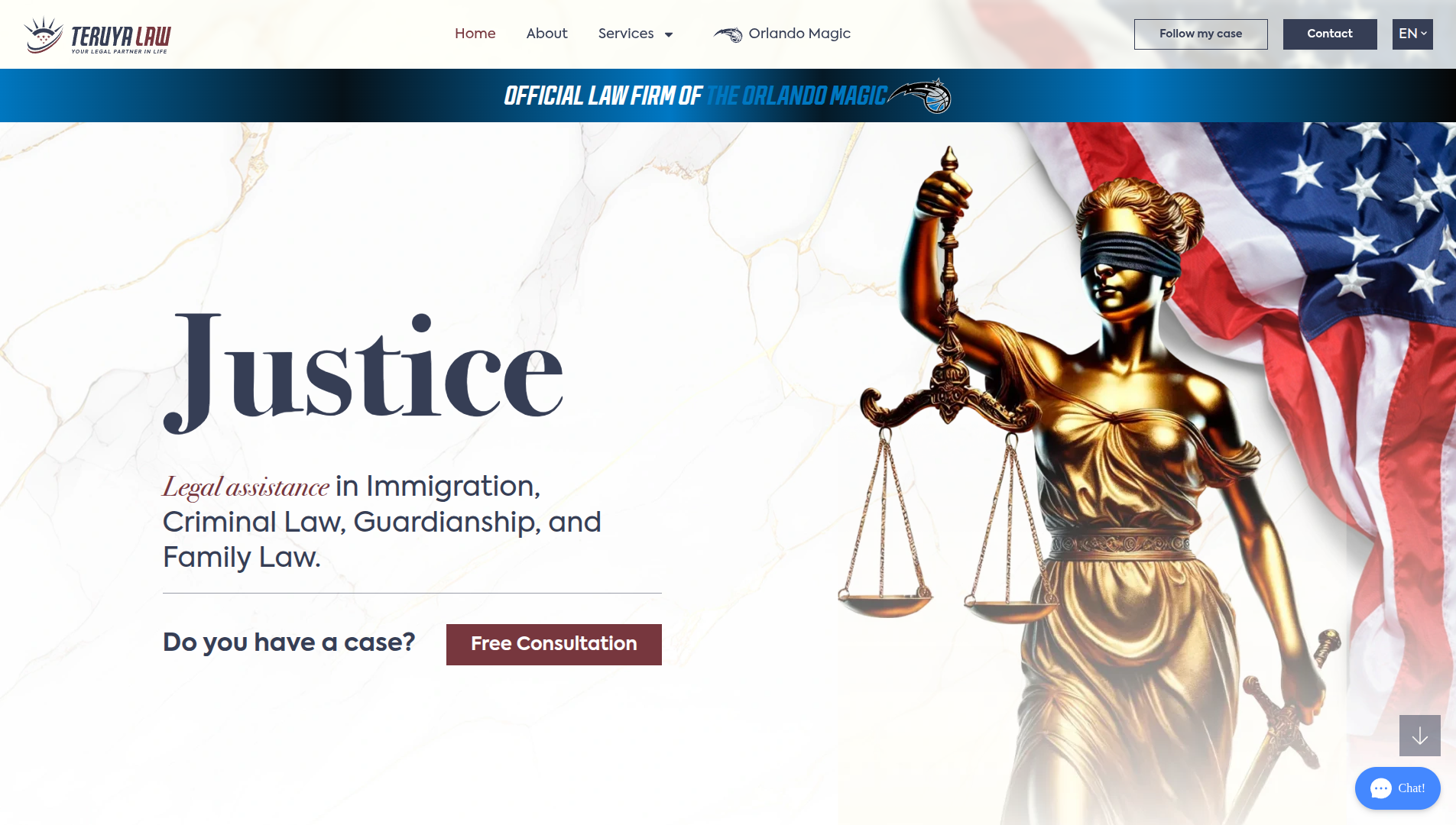Screenshot of the Teruya Law landing page in desktop view.