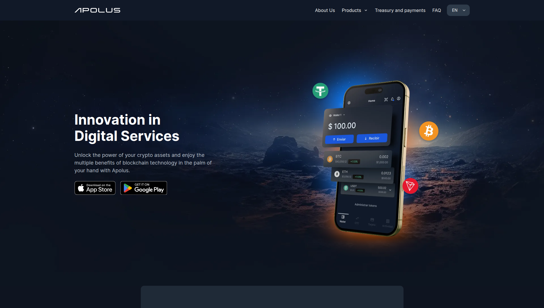 Screenshot of the Apolus landing page in desktop view.
