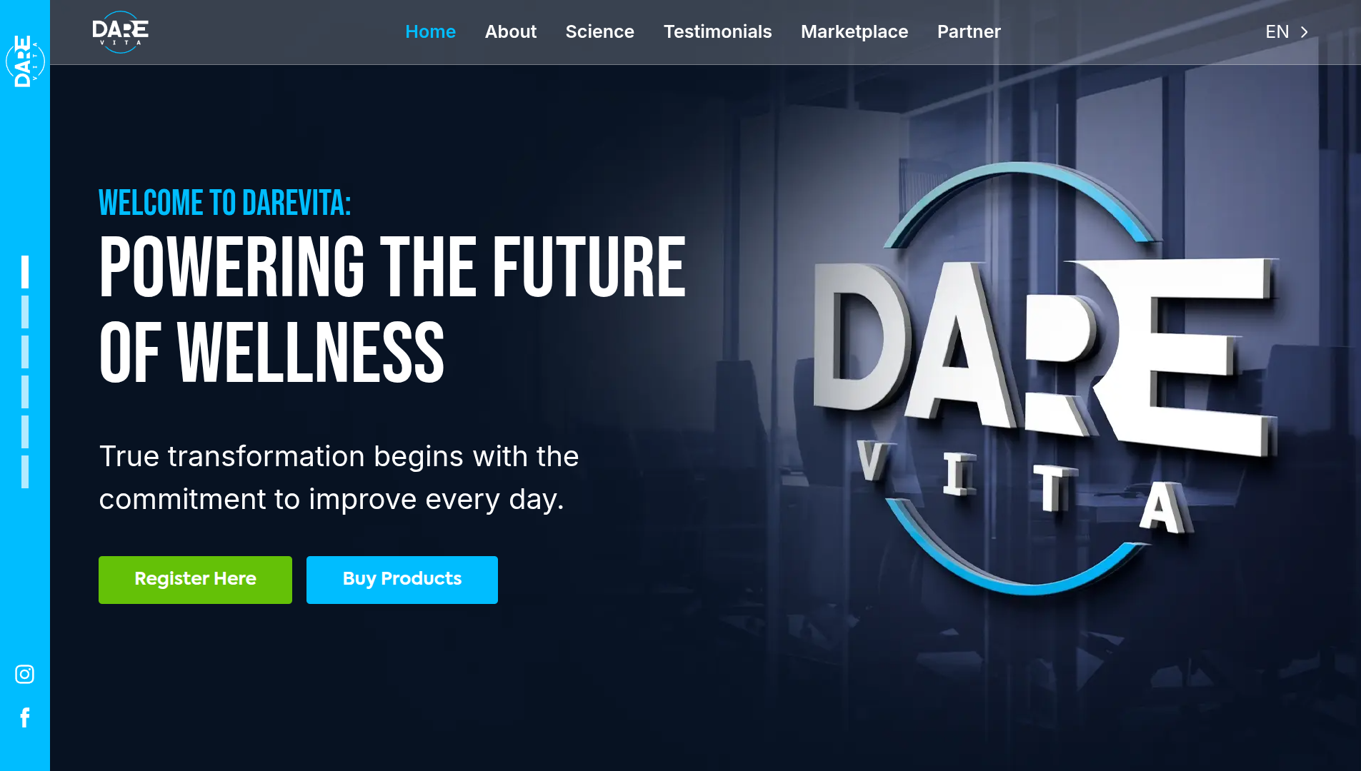 Screenshot of the Darevita landing page in desktop view.