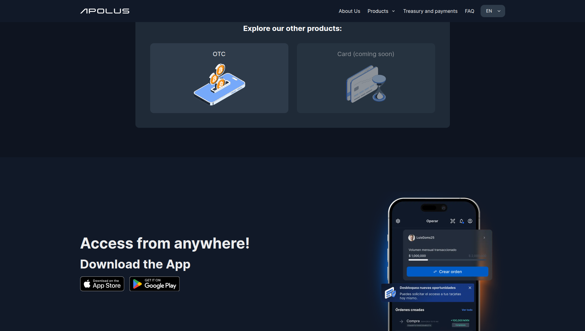 Screenshot of the Apolus landing page in desktop view.