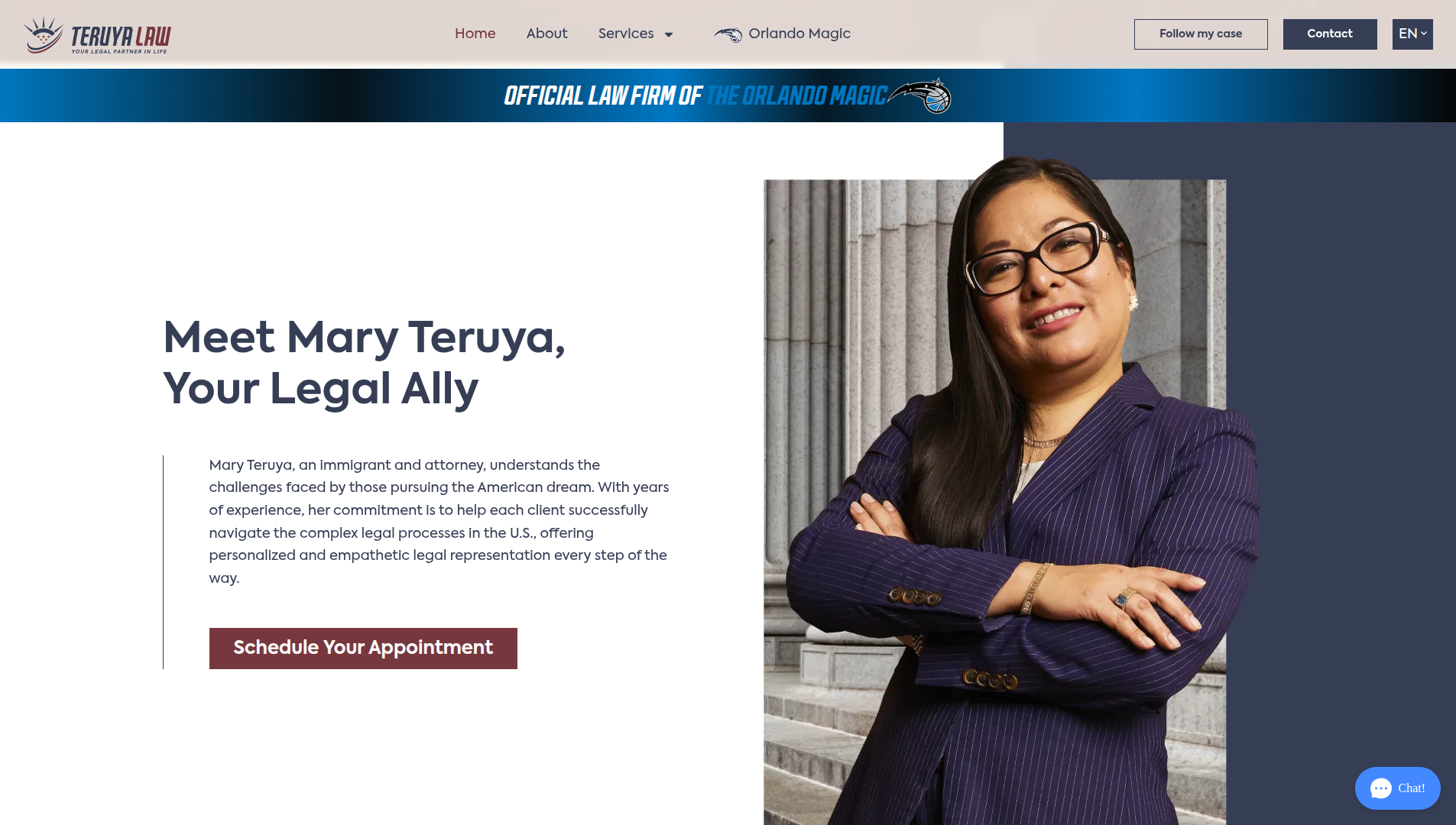 Screenshot of the Teruya Law landing page in desktop view.