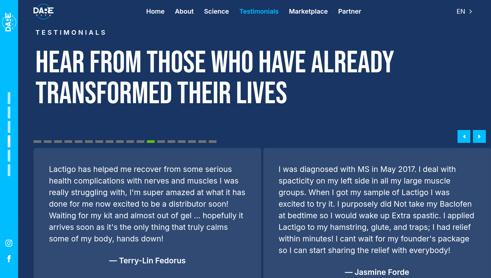 Screenshot of the Darevita landing page in desktop view.