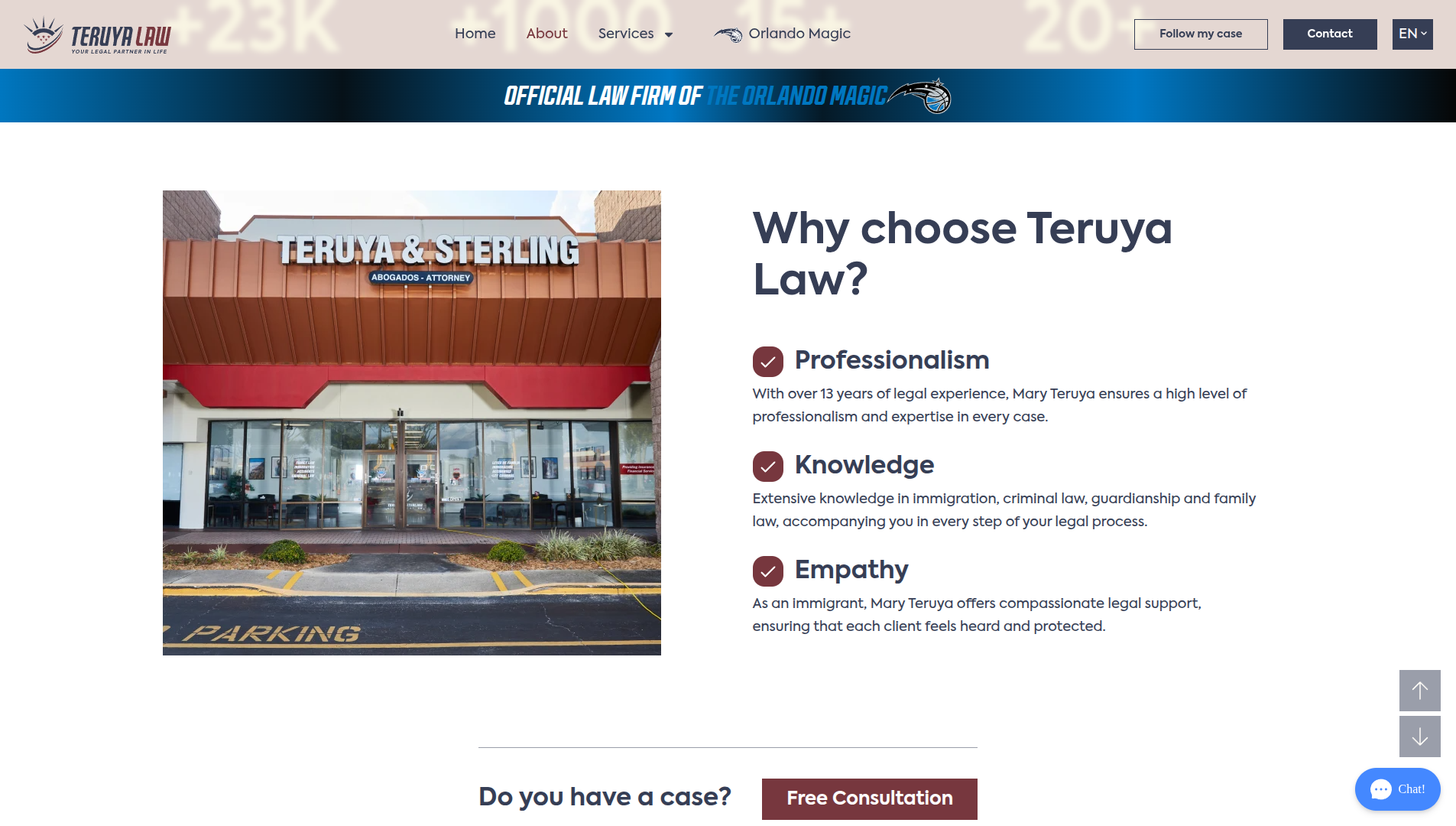 Screenshot of the Teruya Law landing page in desktop view.