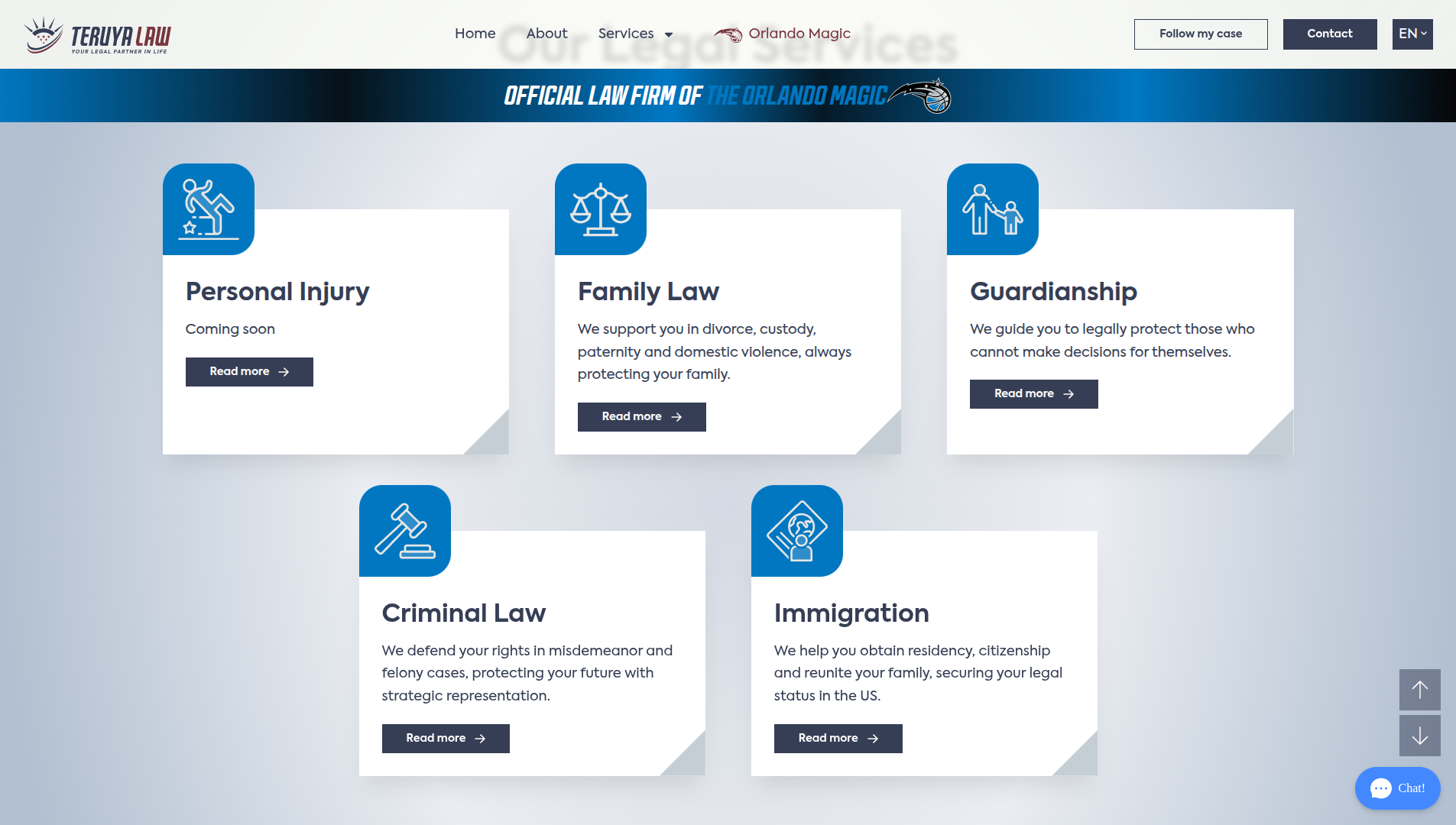 Screenshot of the Teruya Law landing page in desktop view.