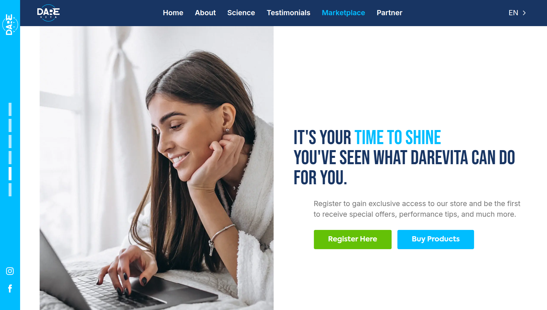 Screenshot of the Darevita landing page in desktop view.